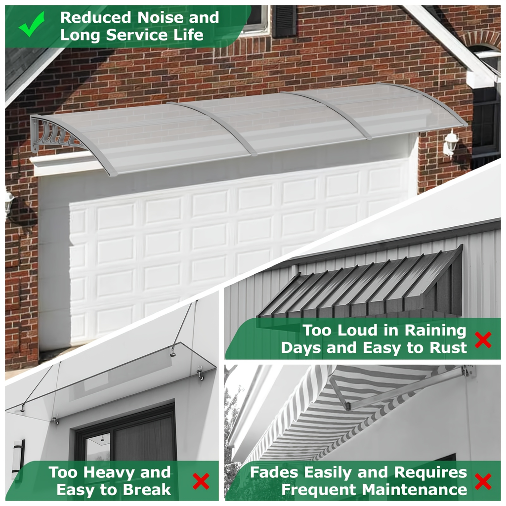 Door Awning 120"x40" Polycarbonate Canopy UPF50+ UV Rain Snow for Garden, Patio and Yard Use — image 8