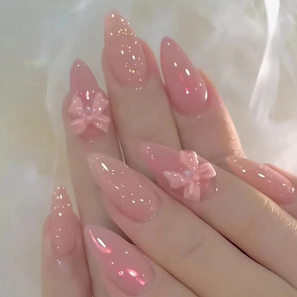 Press On Nails 96-Piece Almond Four-Pack Ice Pink Gradient Flower Butterfly Glossy Full-Cover Set — image 7