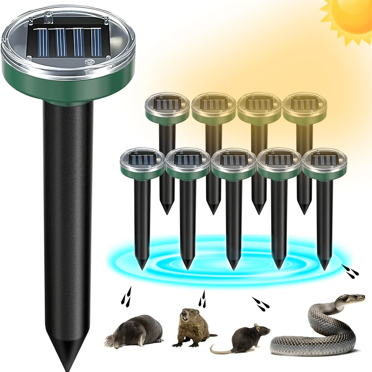 Solar Ultrasonic Pest Repeller Outdoor Rodent Stake for Yard Garden Farm Mole Snake Skunk Dog Device 2/4/6/10 Pack — image 2