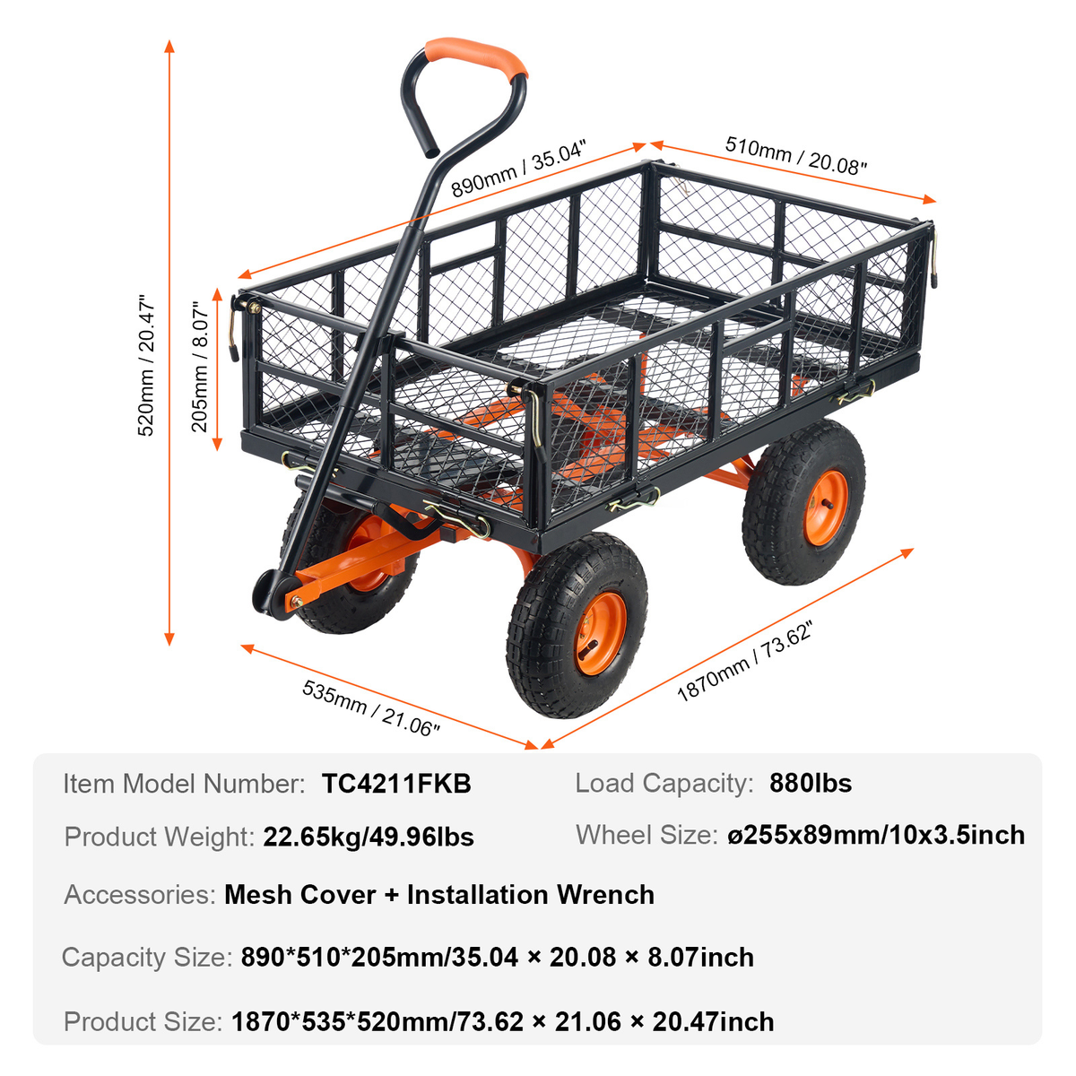 Garden Dump Cart Convertible Flatbed Utility Wheelbarrow with 2-in-1 Handle, Removable Side Panels — image 15
