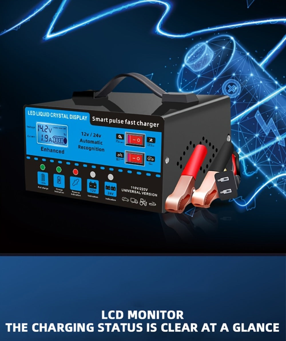 Intelligent Battery Charger & Inverter 12V & 24V – LCD Display, Trickle Maintenance, Overcharge & Short Circuit Protection fo
