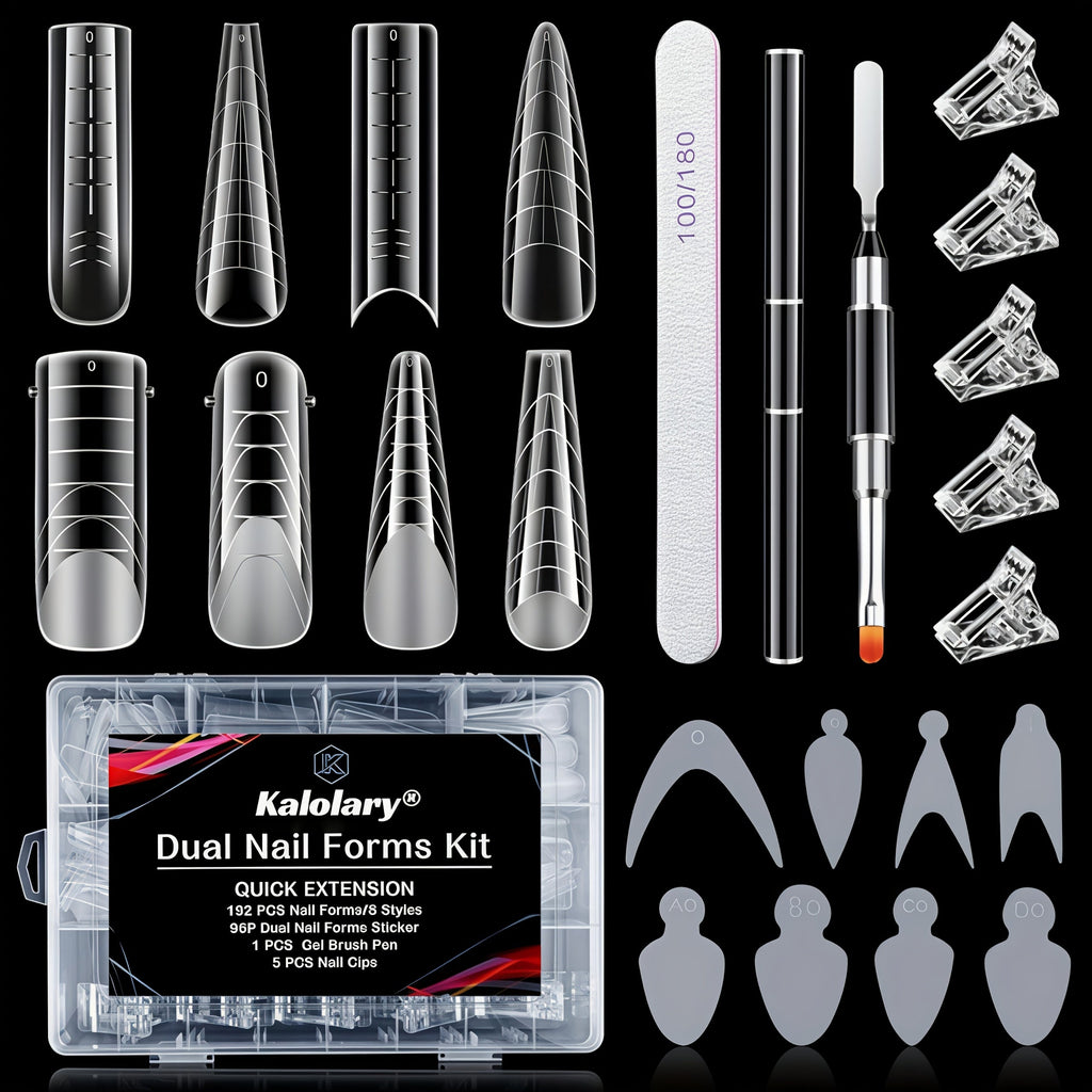 Poly Gel Nail Extension Form Kit – 192pcs Dual Forms, 96pcs Reusable Pads, 8 Shapes Acrylic Mold, Brush Pen — image 16