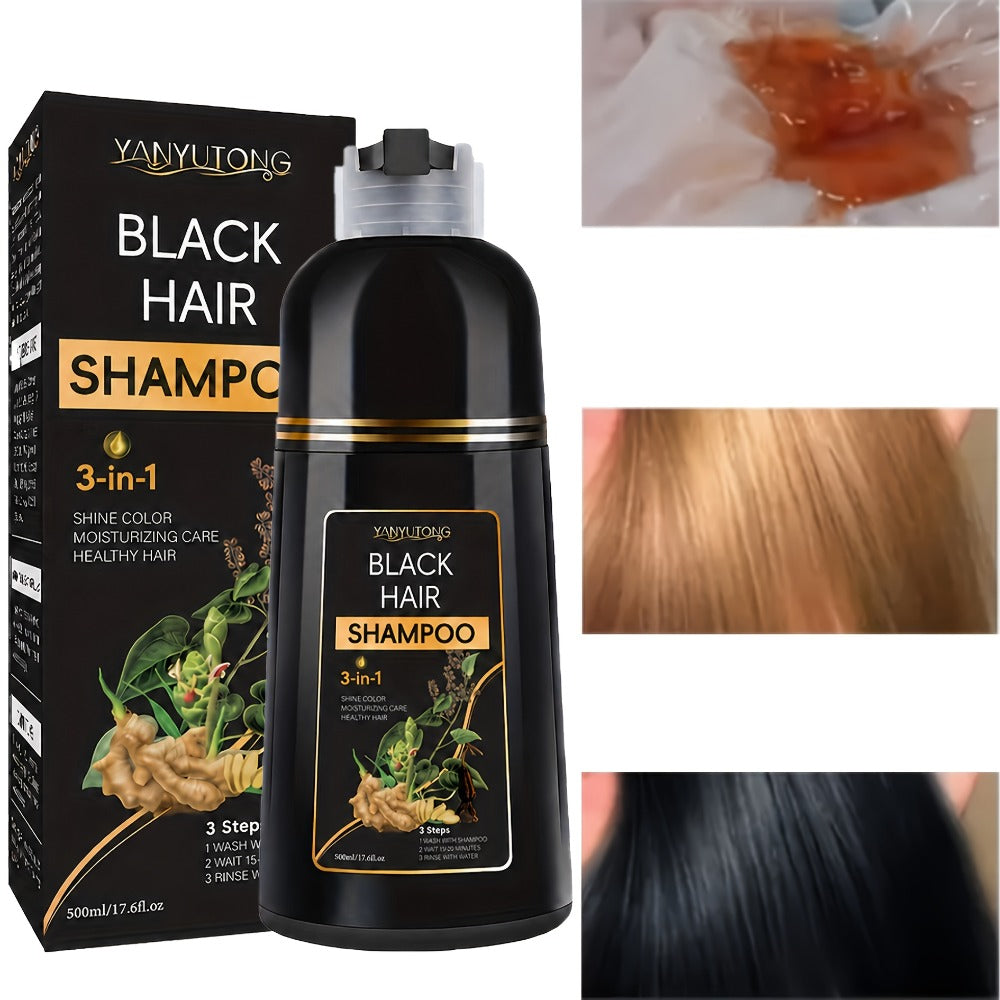Hair Dye Shampoo, YANYUTONG 500ml Black 3-in-1 Bottle for At-Home Hair Color Application and Rinse Routine — image 8