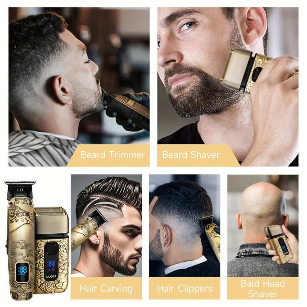 Cordless Electric Foil Shaver Grooming Kit for Men with Barber Shears Beard Mustache Trimmer Bald Head Razor Haircutting Set 