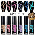 Reflective Liner Nail Art Gel Six-Bottle Set with 5ml CR01 to CR06 Colors and Slim Brushes for Detail Lines — image 23