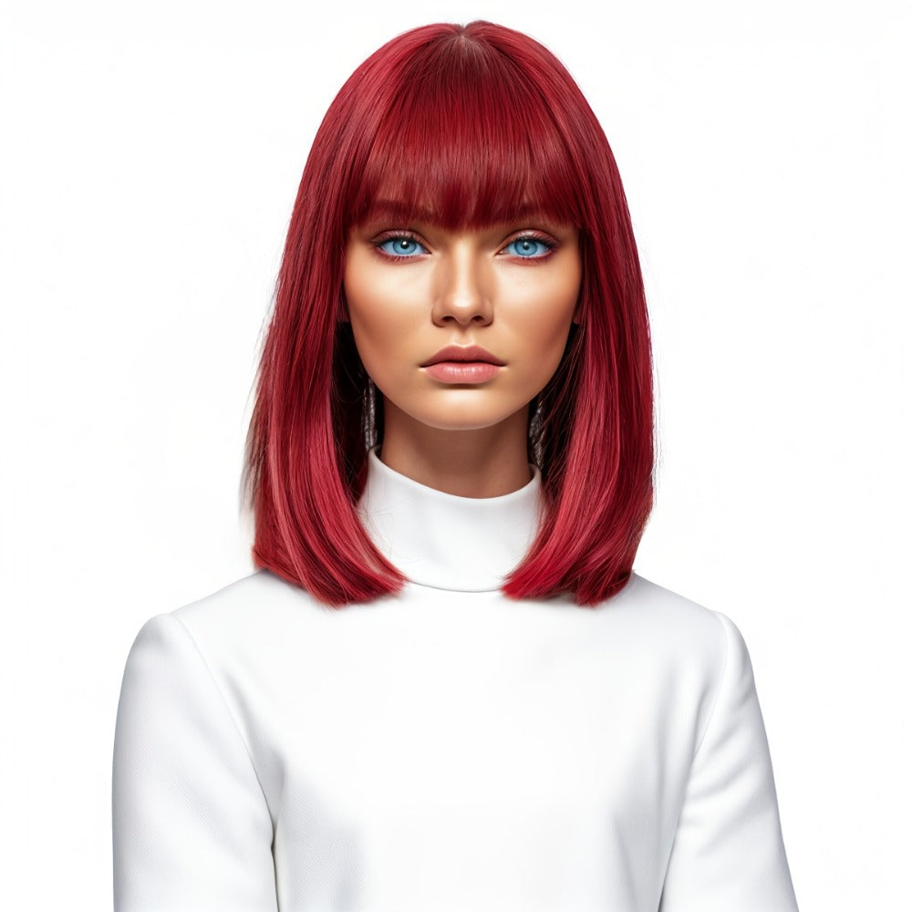 Synthetic Wig 12-Inch Straight Bob with Bangs and Rose Net Cap in Four Color Finishes for Daily Style — image 7