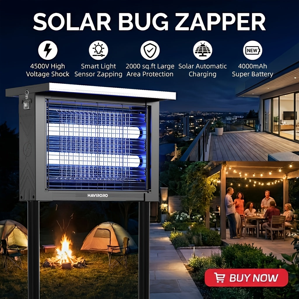 Rectangular Solar Bug Zapper with Blue Grid Light, Panel Top, Ground Stand and Hanging Chain in Black — image 1