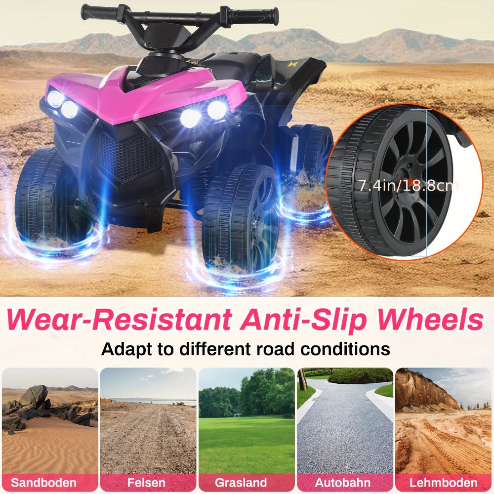 6V Kids Electric Quad ATV Ride-On 4-Wheeler with Headlights Foot Pedal Accelerator Treaded Anti-Slip Tires 1.86 MPH Outdoor B