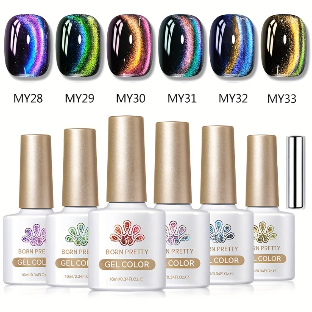 Gel Nail Polish 6-Color 9D Polaris Magnetic Set with Six 10ml Glass-Water-Light Shades for Nail Art — image 1