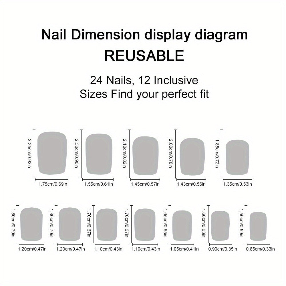 Press On Nails 96-Piece Short Square Black Ice-Crack Pattern Glossy Full-Cover Set with Nail Glue — image 4