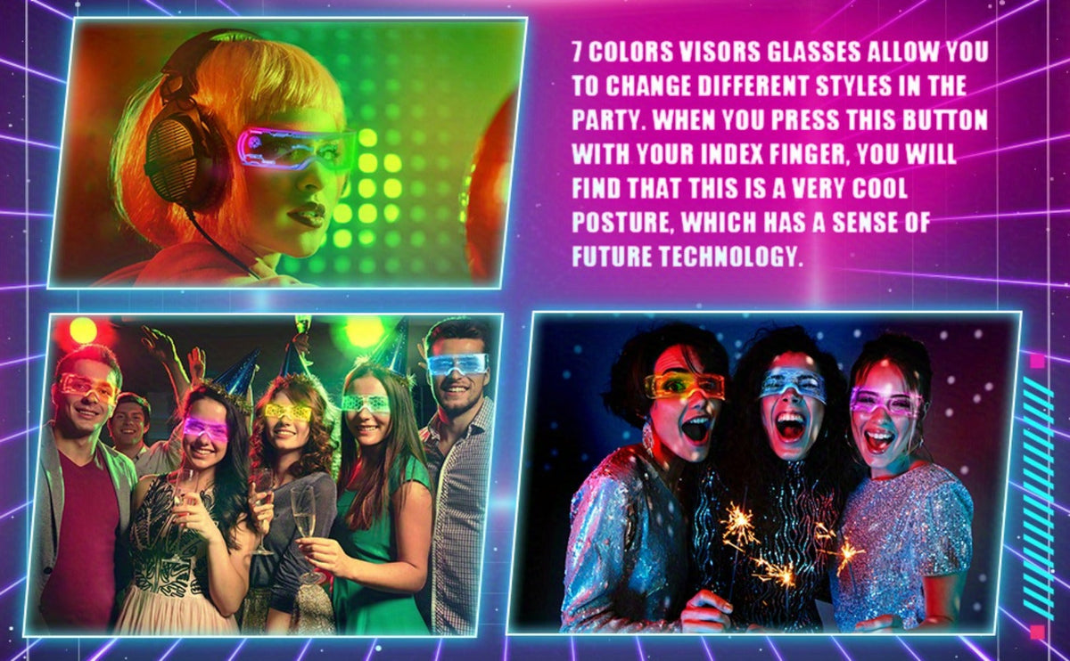 LED Visor Glasses Cyberpunk Futuristic Glow 7 Colors 5 Modes with the Listed Color, Size or Set Options for Everyday Use — im