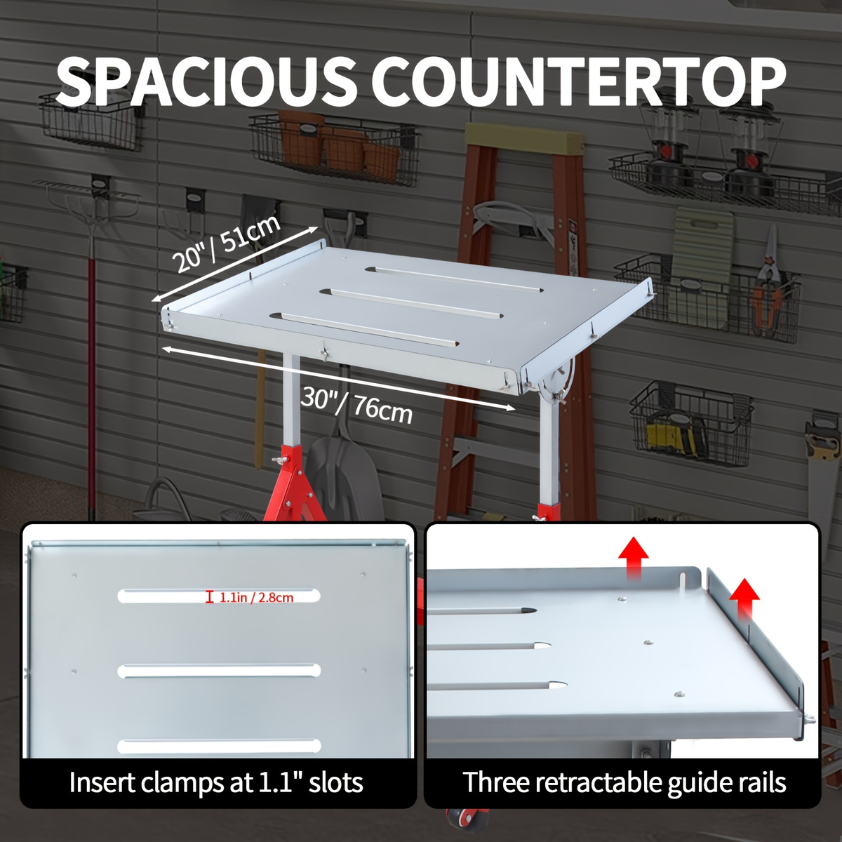 Steel Workbench with Wheels, Portable Welding Table Height-Adjustable 30"x20" Heavy Duty Steel Work Table for Garage Workshop