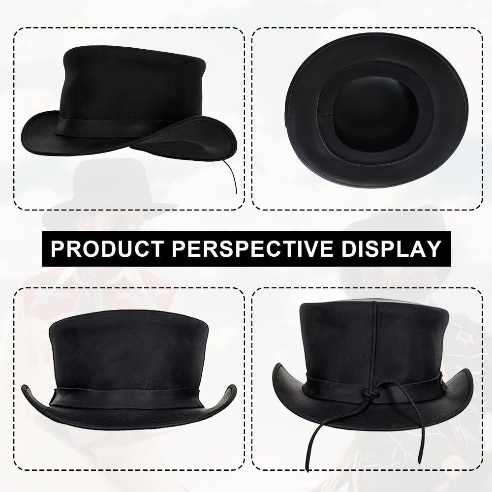 Genuine Leather Top Hat Steampunk Gentleman Shapeable Brim, Real Cowhide Low Crown Topper for Men & Women S-3XL — image 5