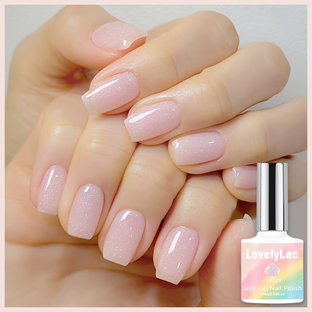 Gel Nail Polish Pink Glitter Jelly Arch-Shaping Color Gel with Sheer Translucent Finish and UV/LED Cure for Nail Art — image 