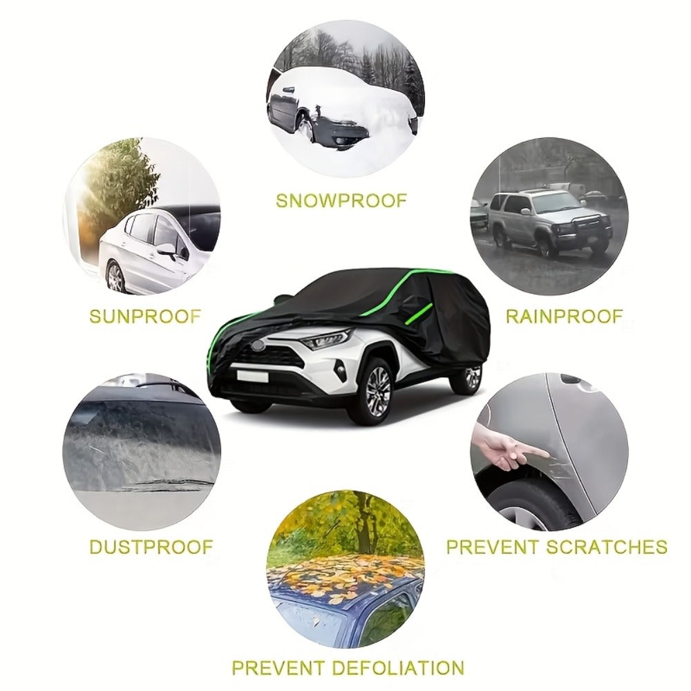 210T 6-Layer Full Car Cover for SUV & Sedan – All Weather Waterproof, UV, Snow & Dust Proof with Reflective Strips – XL & XXL