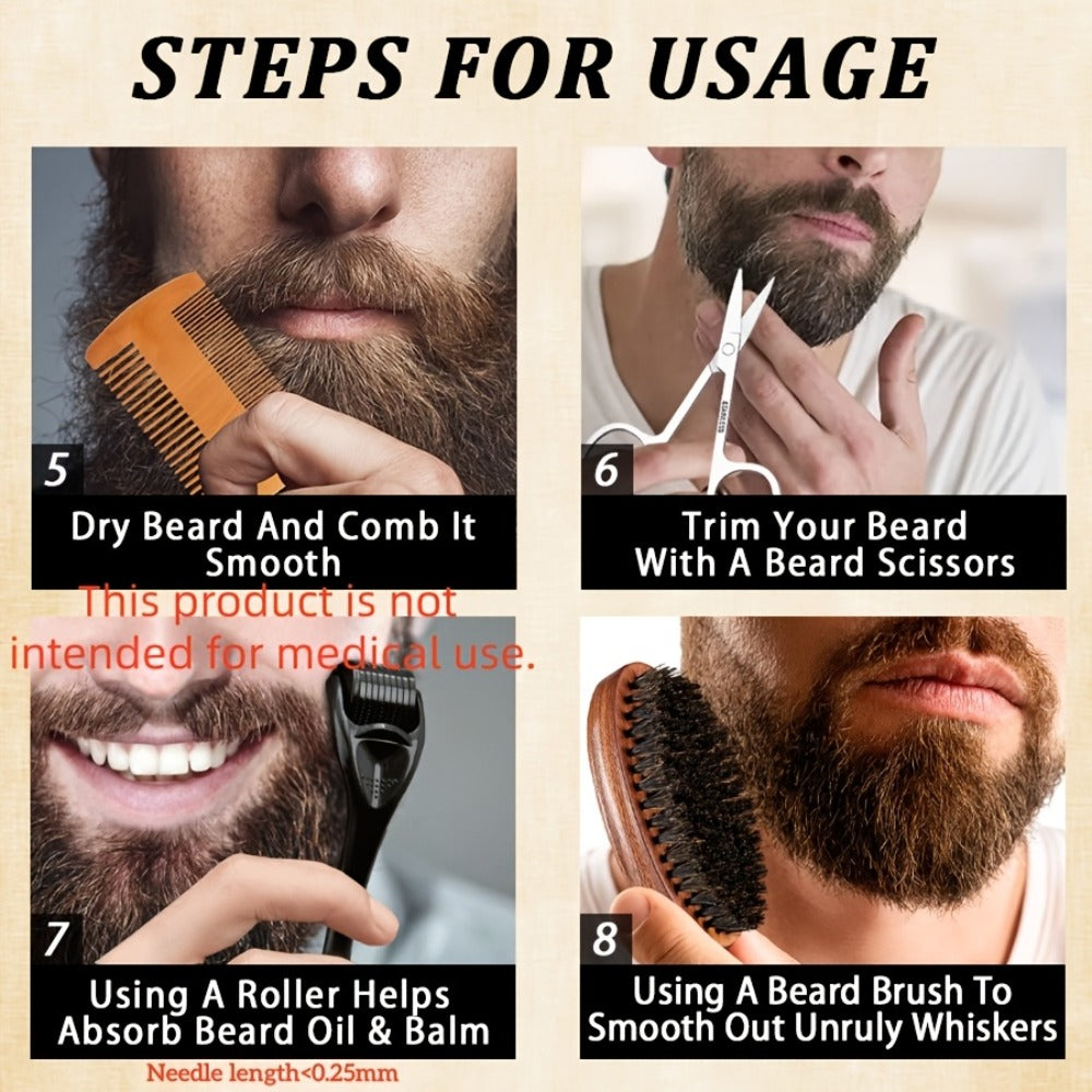 Beard Oil & Balm Grooming Kit for Men – 9-Piece Complete Beard Care Set with Conditioner Wash Brush Comb Clippers Travel Pouc