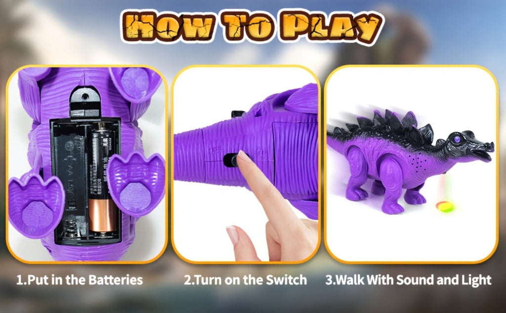 Interactive Dinosaur Toy Set 3 Pack with Walking, Roaring Sound & Lights, Electric T-Rex, Stegosaurus & Brachiosaurus — image