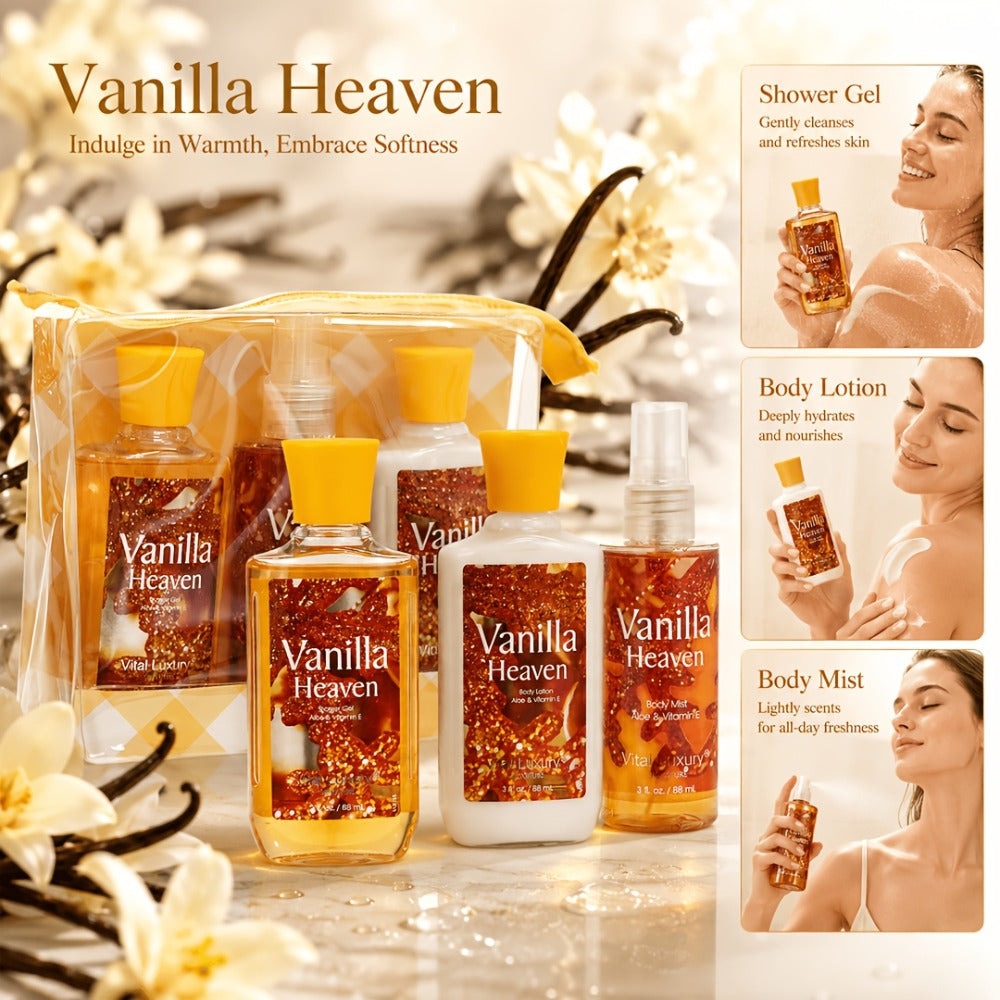 Bath Body Care Gift Set Shower Gel Body Lotion Body Mist Aloe Vera Vitamin E Glycerin Deep Moisturizing Fragrance Set for Wom