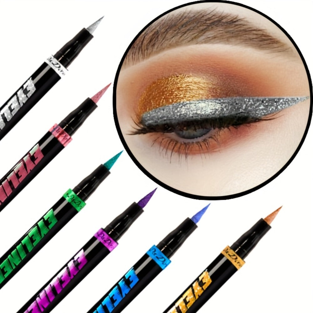 Colored Eyeliner Pencil Set with Six Shades in Blue, Purple, Green, Pink, Black and Gold-Tone Looks — image 16