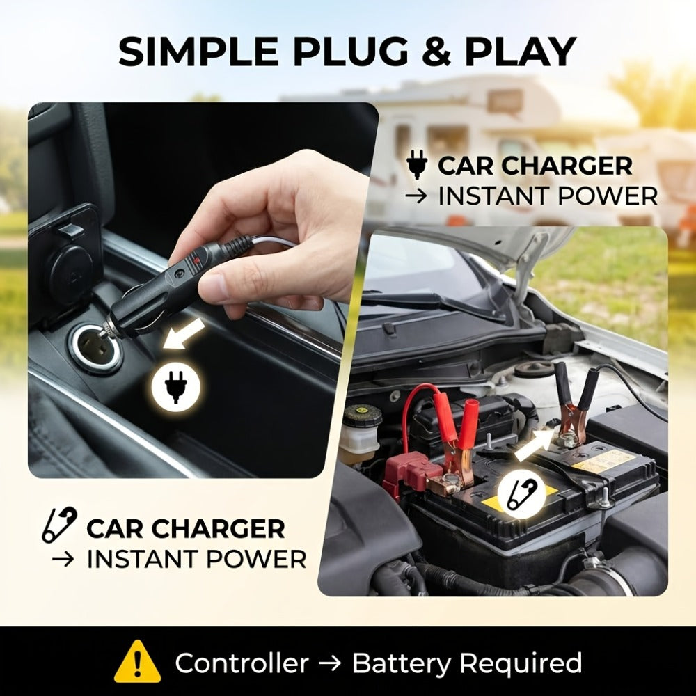 Solar Panel Kit with Charge Controller, Extension Cord & Battery Clamps – Universal Off-Grid Power for RV, Boat, Motorcycle —
