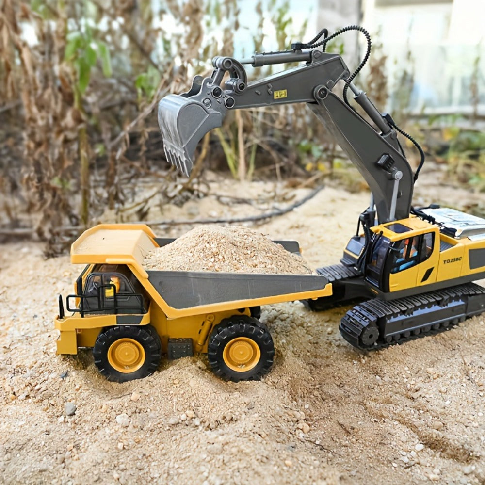RC Construction Truck Toy 1:24 Scale Alloy Bulldozer Dump Truck & Excavator, 11-Channel Remote Control with Forward — image 2