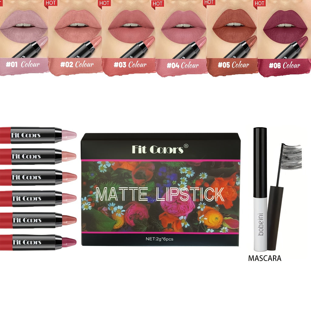 Lipstick Set, Fit Colors 6-Piece Velvet Matte Crayon Collection with Nude, Mauve and Berry Shades — image 10