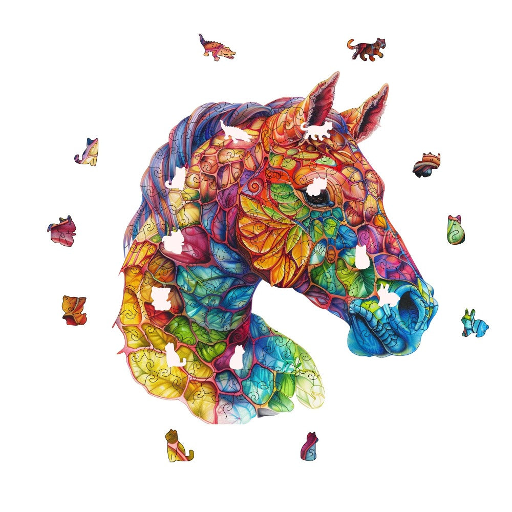 Colorful Horse Wooden Jigsaw Puzzle with Irregular Pieces and S, M and L Size Options from 4.92 to 11.02 Inches — image 7