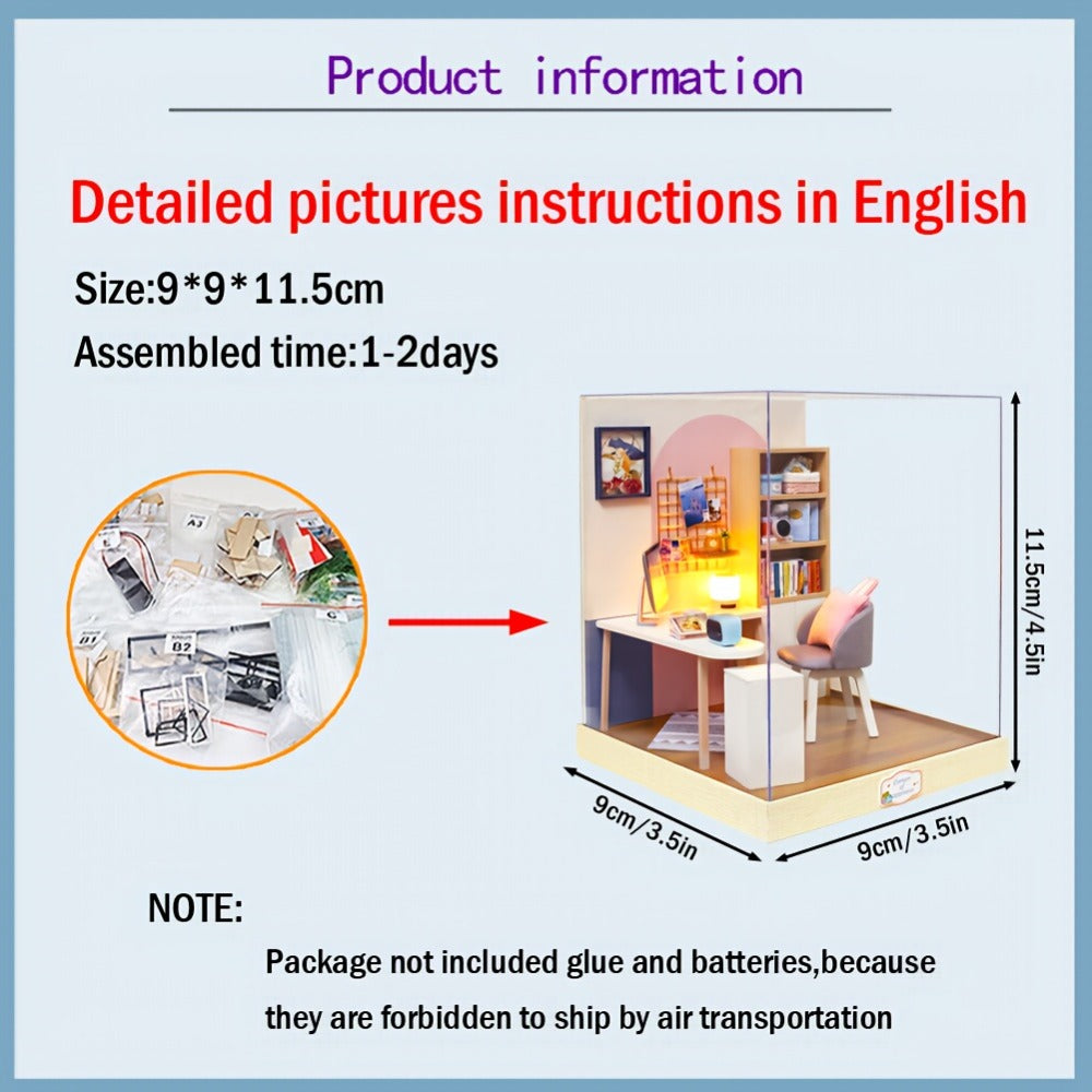 DIY Miniature Dollhouse Kit with Dust Cover Small, Mini House Model No Glue with the Listed Color, Size or Set Options for Ev