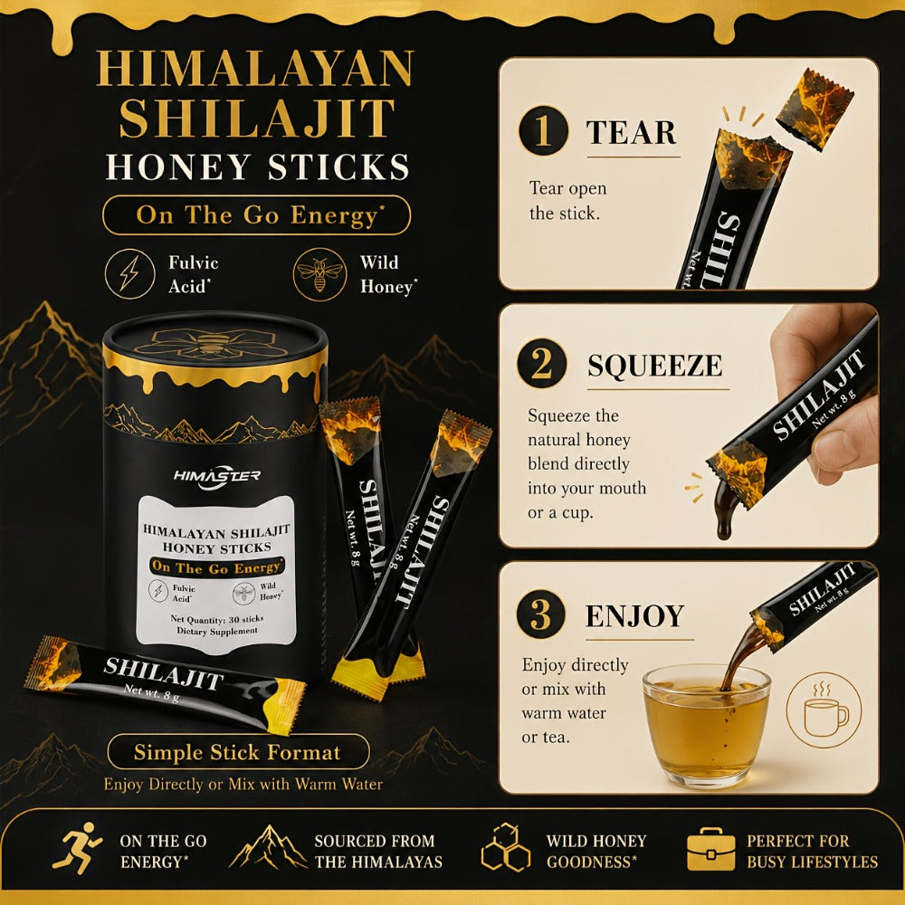 Herbal Supplement with HIMASTER Label, Himalayan Shilajit Honey Sticks, 30 Individually Wrapped 8g Sticks — image 7