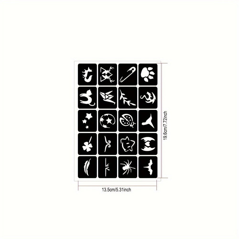 DIY Tattoo Stencils Set 12 Sheets Hollow Design Templates | Reusable Body Art Kit for Arm Ankle Ear Wrist | Waterproof Compat
