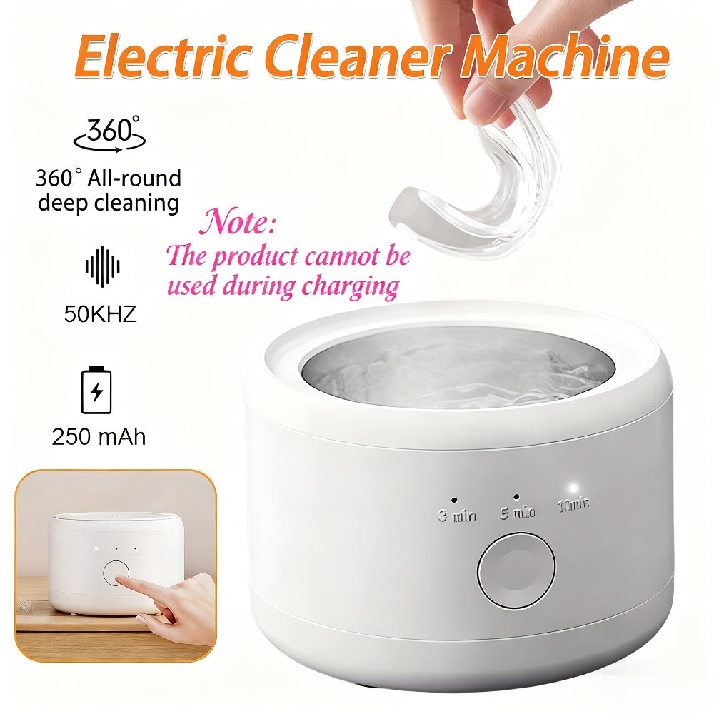 Electric Ultrasonic Cleaner Machine for Dentures Jewelry & Glasses – USB Rechargeable 3 Speeds Auto Timer 180ml Tank One-Touc