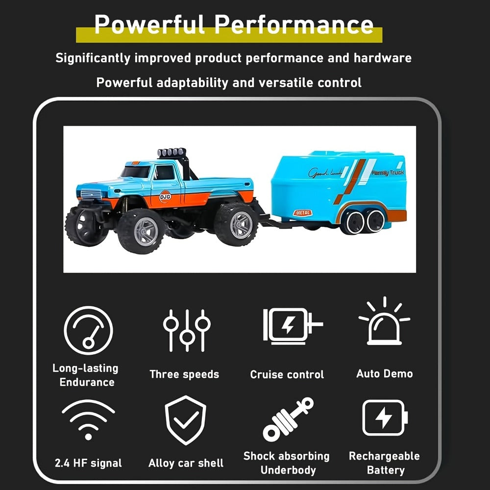 Mini RC Truck Toy 1:64 Scale 2.4GHz Off-Road Alloy Crawler with Detachable Trailer Body Lights & LED Headlights — image 14
