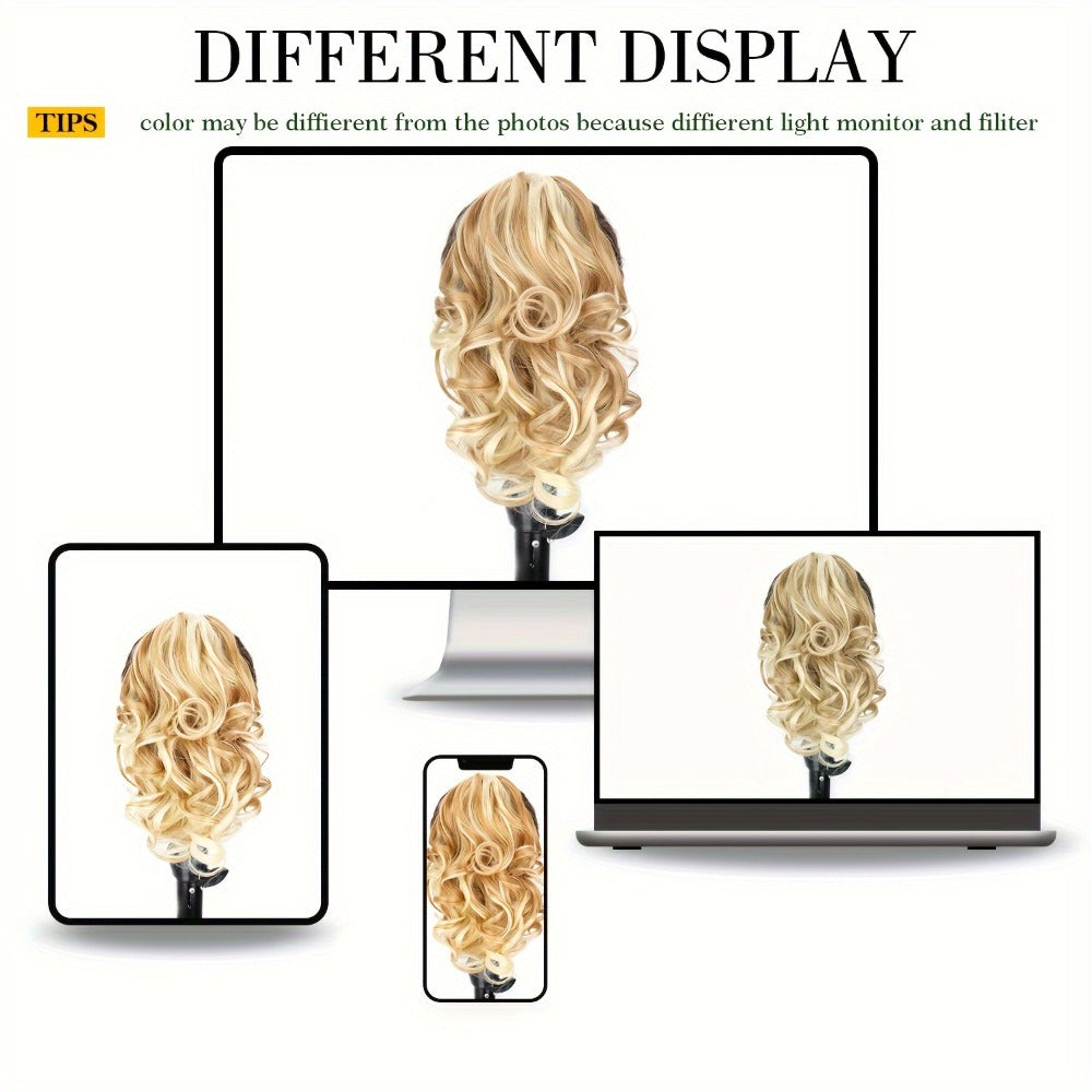 Hair Extensions Curly 8-Inch Synthetic Ponytail with Claw Clip and Eight Dark, Brown and Blonde Colors — image 11