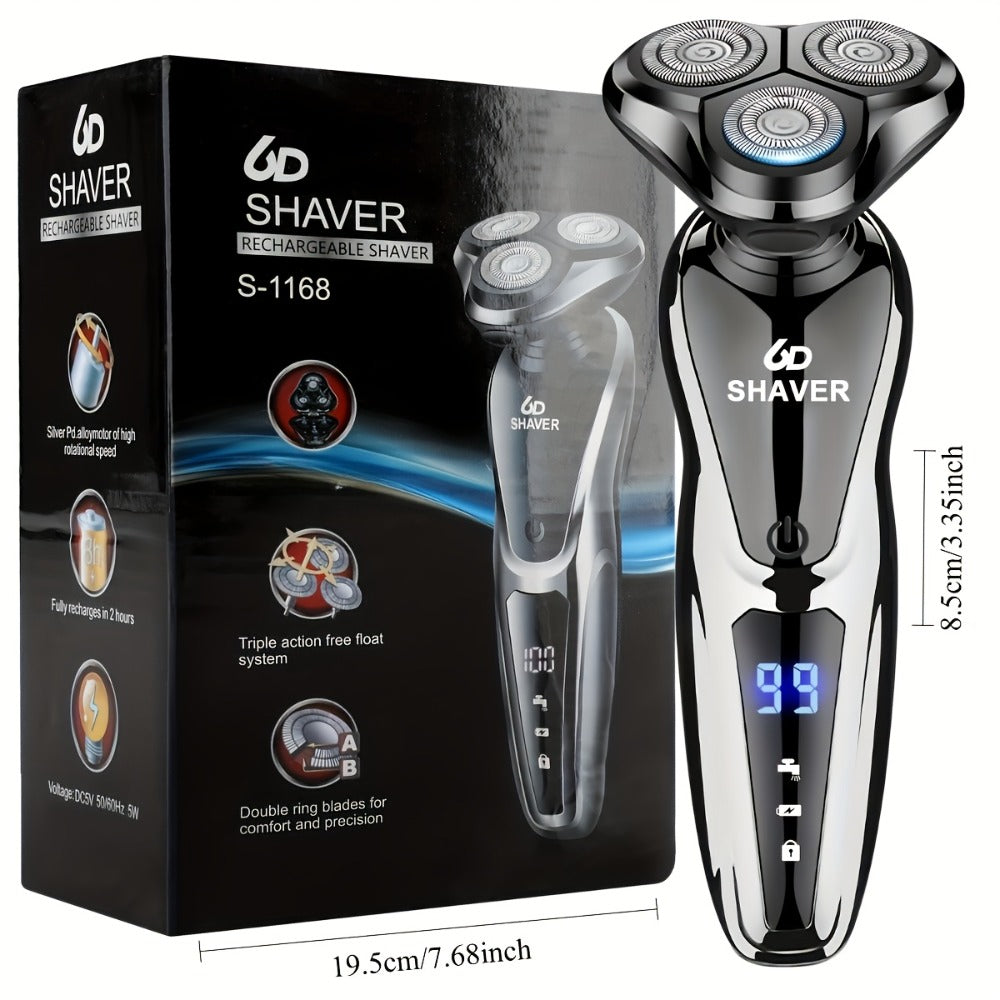 Electric Shaver for Men 3-in-1 Cordless Rechargeable 360° Floating Rotary – Beard Trimmer, Nose Hair Trimmer & Face Shaver wi