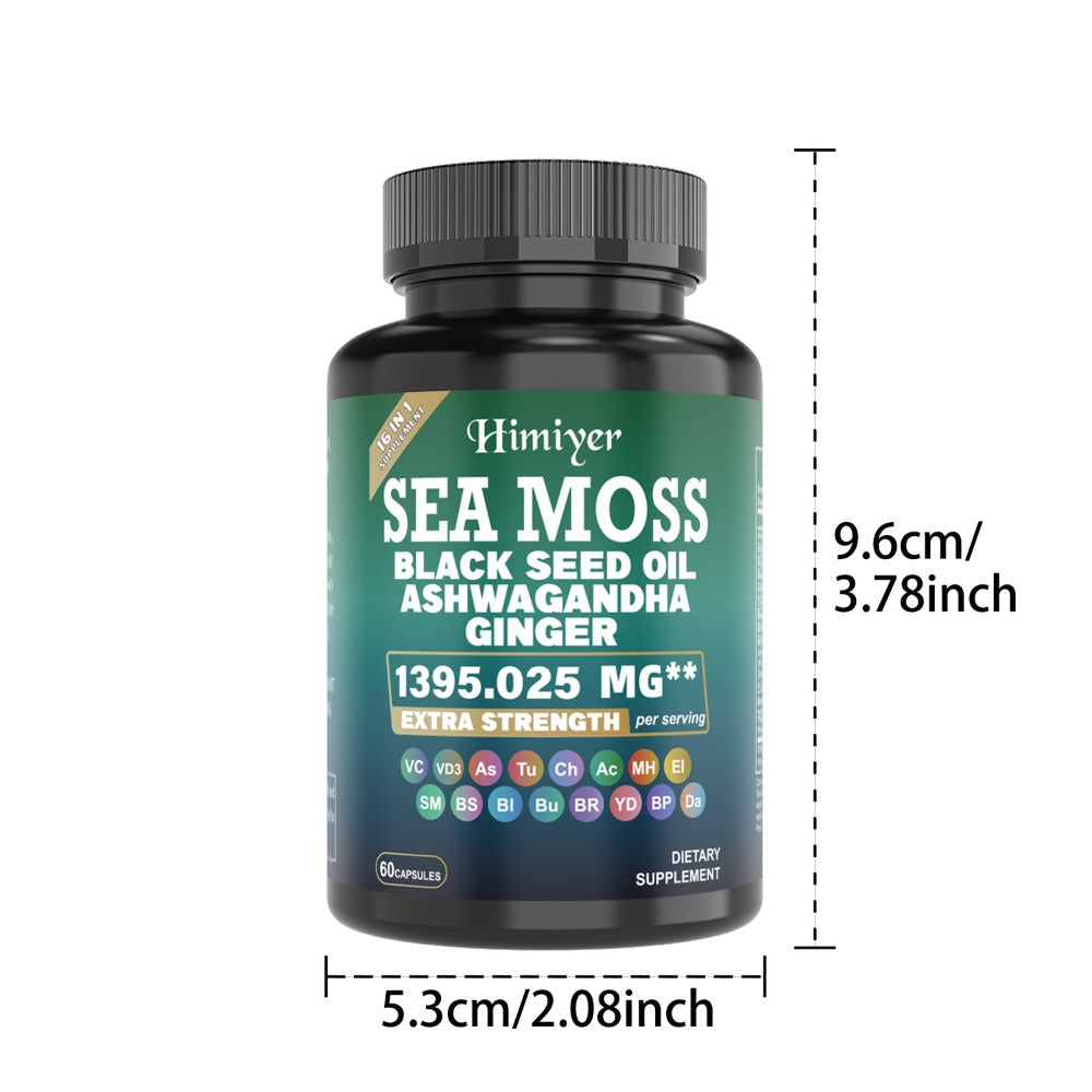 Sea Moss Capsules 3-Pack 180ct with Black Seed Oil Ashwagandha Turmeric Vitamin C D3 for Bath Time, Home Spa and Personal Car