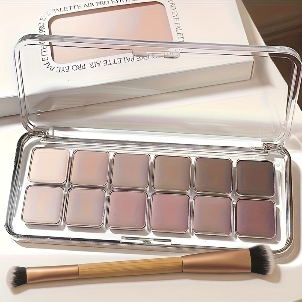 Eyeshadow Palette 12-Shade Neutral Pink and Brown Compact with Clear Lid and Brush Accessory — image 8