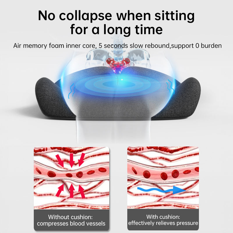 Memory Foam Coccyx Cushion. Alleviates tailbone/sciatica/back pain. Non - slip for office/car seats.