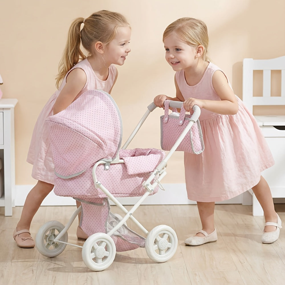 3-in-1 Baby Doll Stroller Set Pink Foldable Pram with Bassinet & Carry Bag with the Listed Color, Size or Set Options for Eve