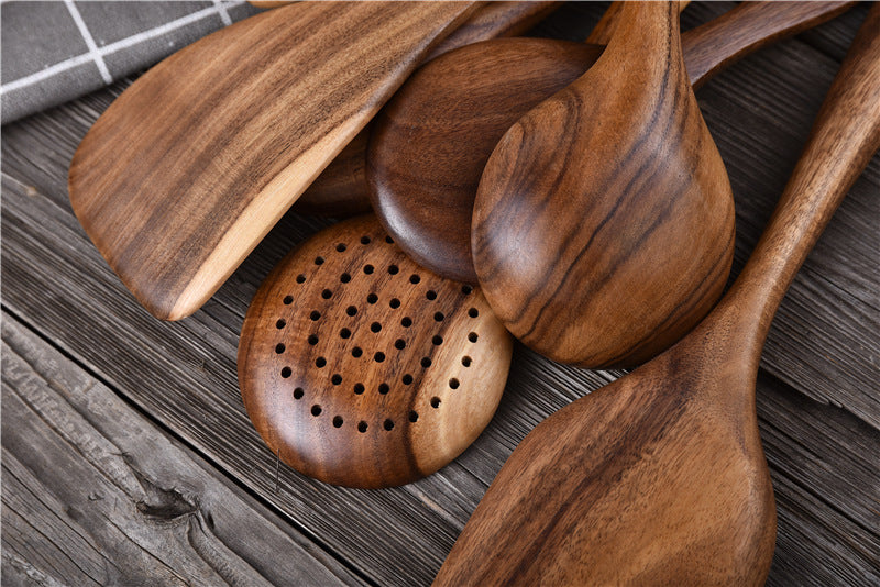 Non Stick Teak Cooking Spatula Set Of Seven Pieces