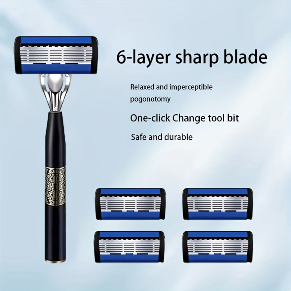 Replaceable Blade Razor for Men Stainless Steel Ultra-Sharp 36 or 72 Blades Anti-Slip Ergonomic Handle Smooth Safe Close Shav