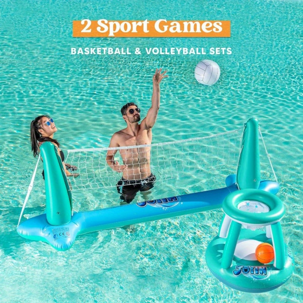 Inflatable Pool Volleyball Set with Basketball Hoop, 2-in-1 Floating Net Court Game for Kids & Adults — image 2