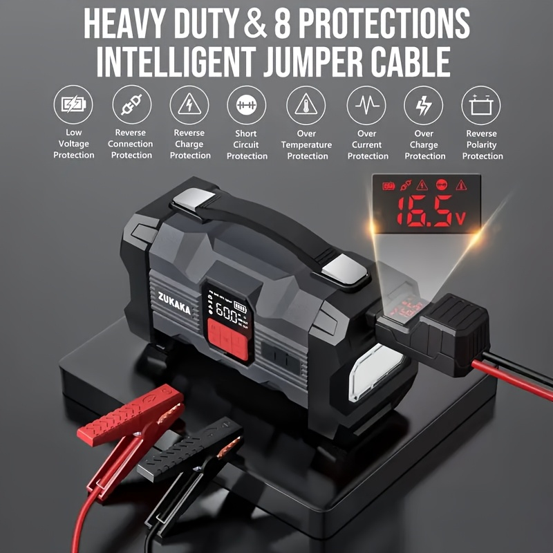 Jump Starter with Air Compressor 9000A Peak 10-in-1 150 PSI for All Gas 10L Diesel 12V USB USB-C Digital for Garden, Patio an