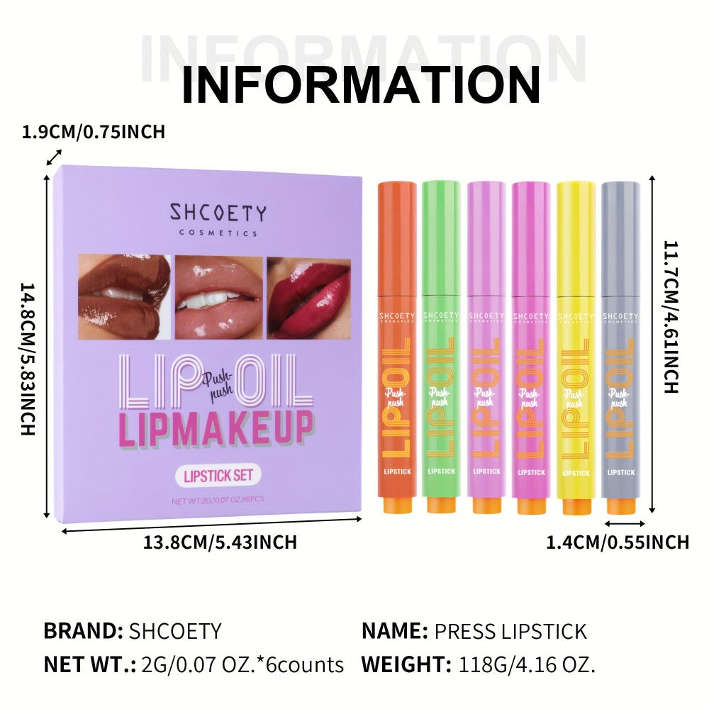 6-Piece Neon Press-On Lip Gloss Set High-Gloss Bold Lip Makeup, for Makeup, Travel and Everyday Vanity Use — image 4