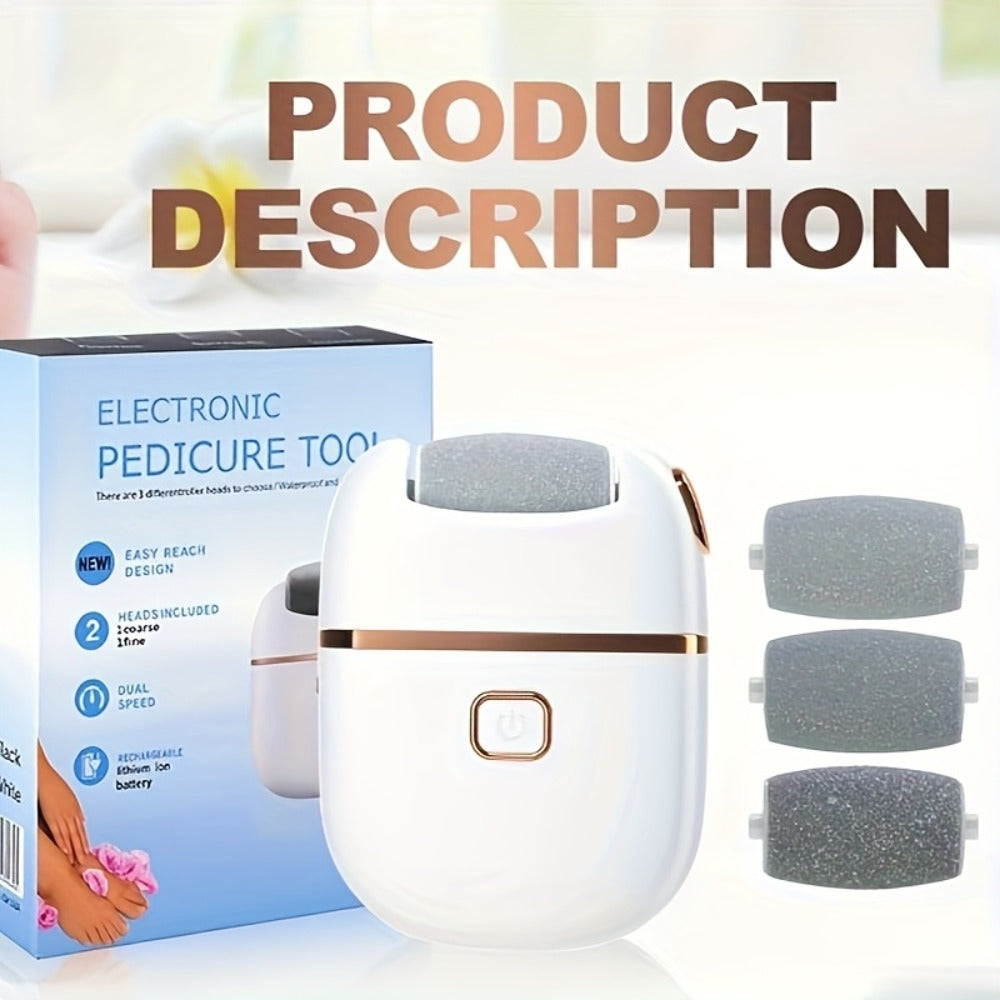 Electric Callus Remover Rechargeable Foot Grinder with 3 Replacement Heads 2 Speed Settings IPX5 Waterproof USB Charging Port