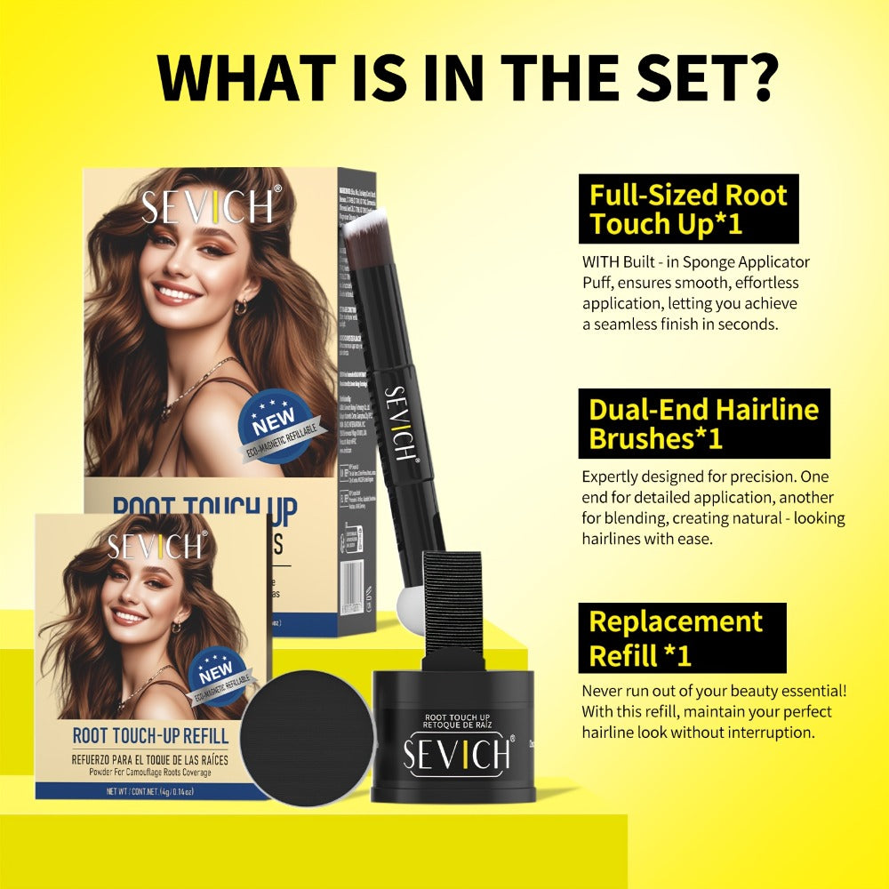 Hairline Powder Root Touch-Up Kit with Refill & Brush – Waterproof Instant Grey Hair Concealer Fills Sparse Hairline Bald Spo