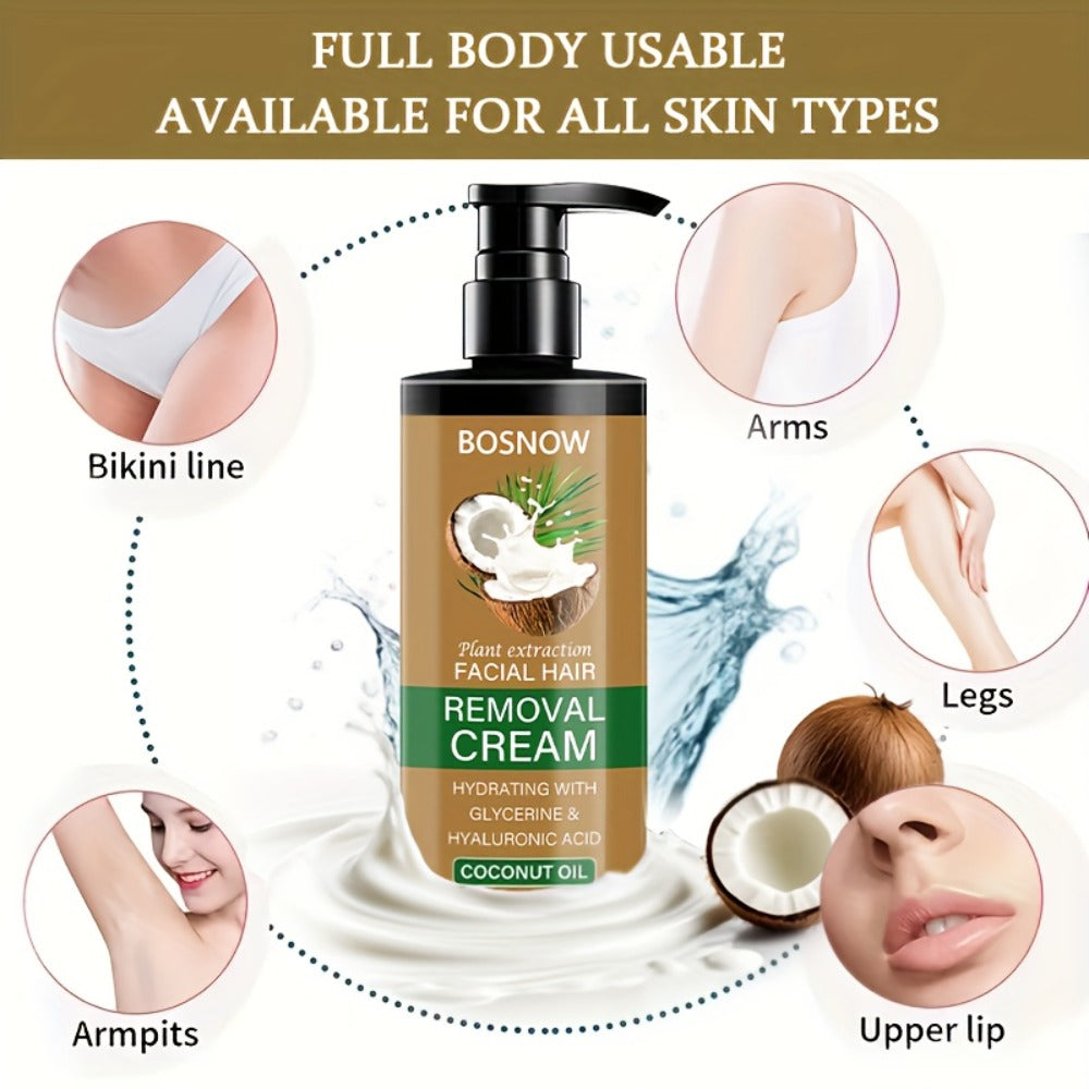 Hair Removal Cream BOSNOW 150g Coconut Oil Pump Bottle with Carton for External Body Grooming — image 8