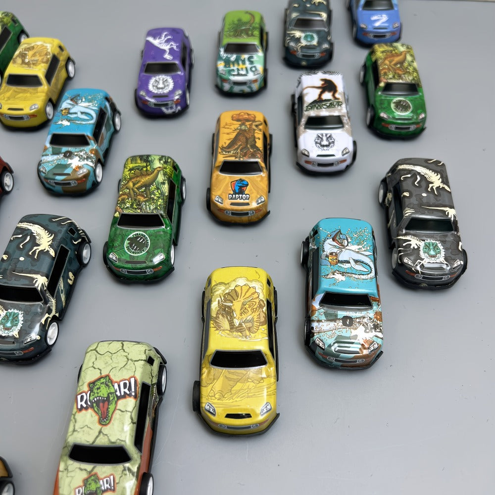 Dinosaur Toy Car Set 29-30pcs, Mini Pull Back Racing Cars with T-Rex Spinosaurus Pterodactyl Figures & City Traffic Map — ima