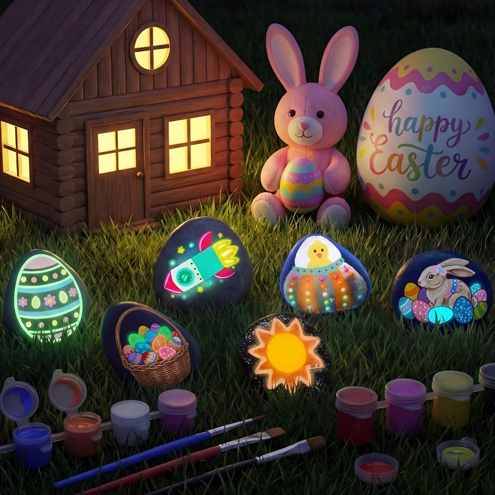 Glow Rock Painting Craft Kit with 10 Rocks, Paints, Brushes, Gems and Stickers in One- or Two-Pack Options — image 11