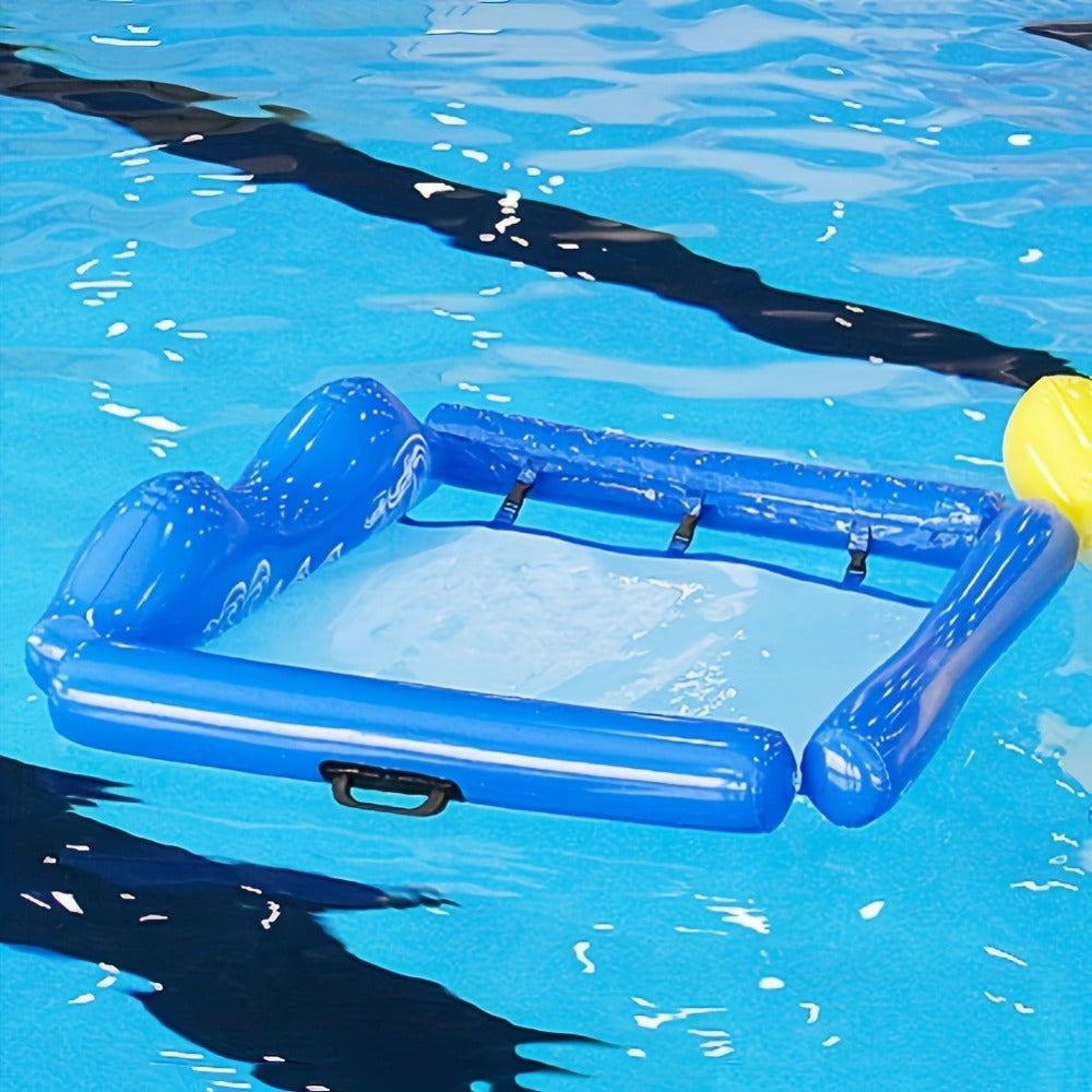 Blue Rectangular Pool Hammock with Mesh Center, Inflatable Headrest, Side Rails and Four Carry Handles — image 2