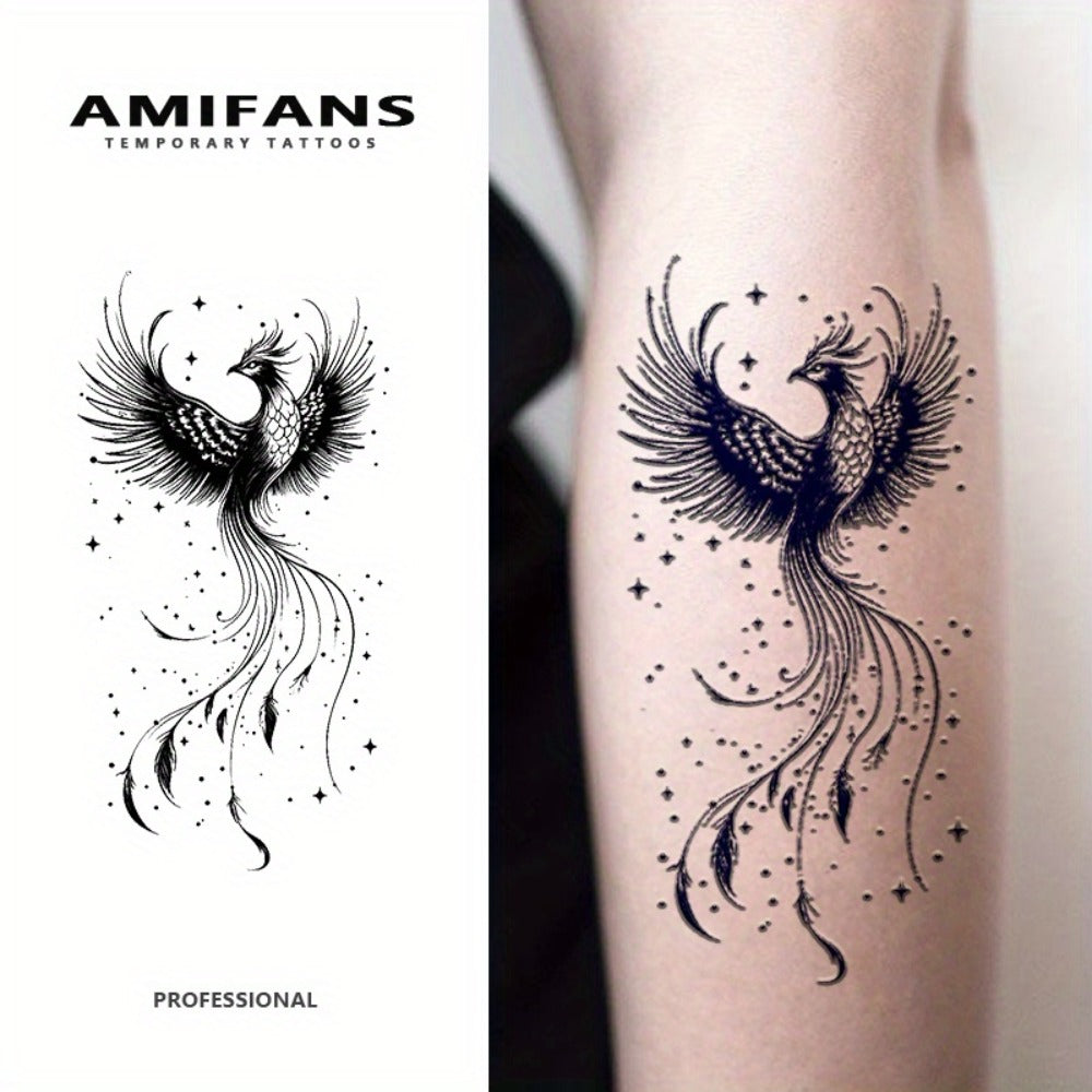 Semi Permanent Phoenix Tattoo Stickers for Adults 3 Pack, Realistic Navy Blue Juice Tattoo Lasts 1-2 Weeks — image 1